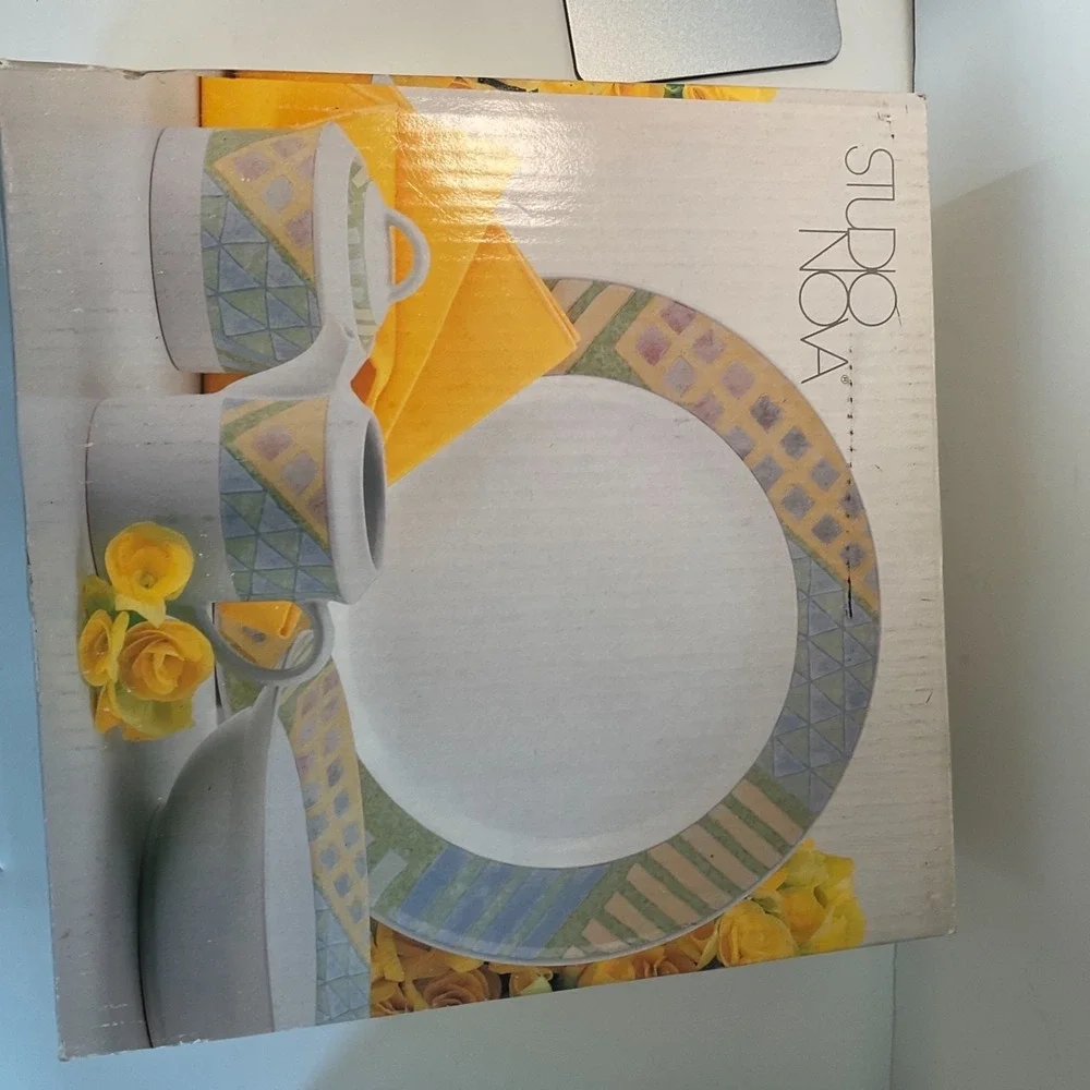 (5) Studio Nova Trivia Serving Set Creamer, Sugar, Platter,‎ Bowl Geometric NIB